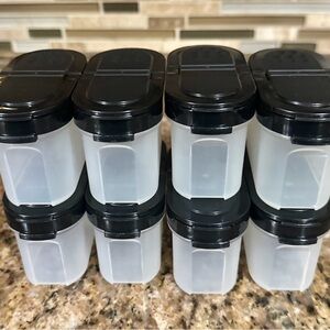 Tupperware Spice Shakers set of 8 with clear bottom and black seals